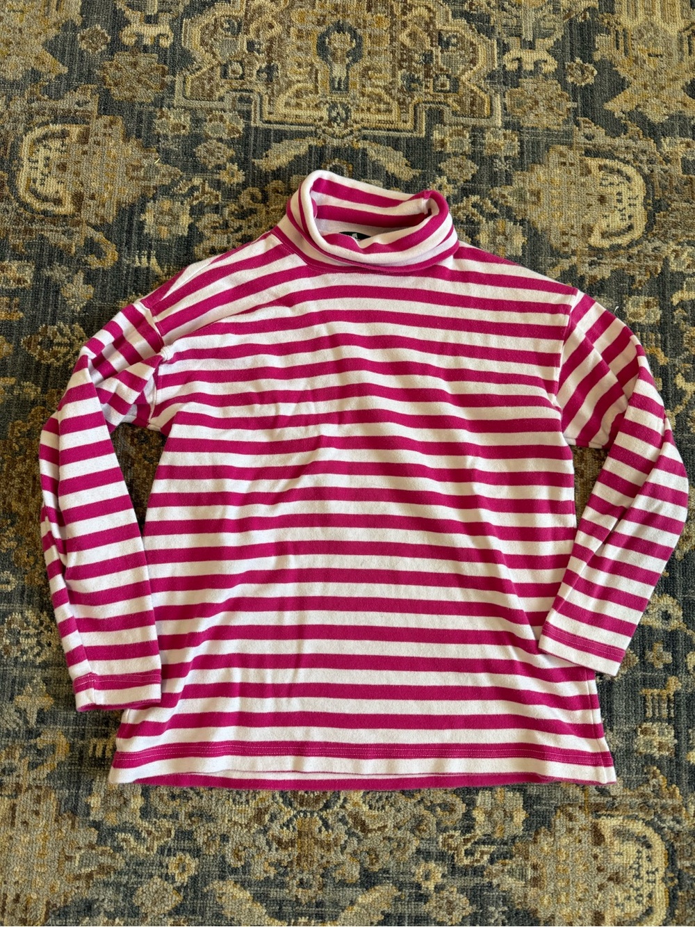 Hunt Club Hot Pink and White Striped Turtleneck Long Sleeve Top